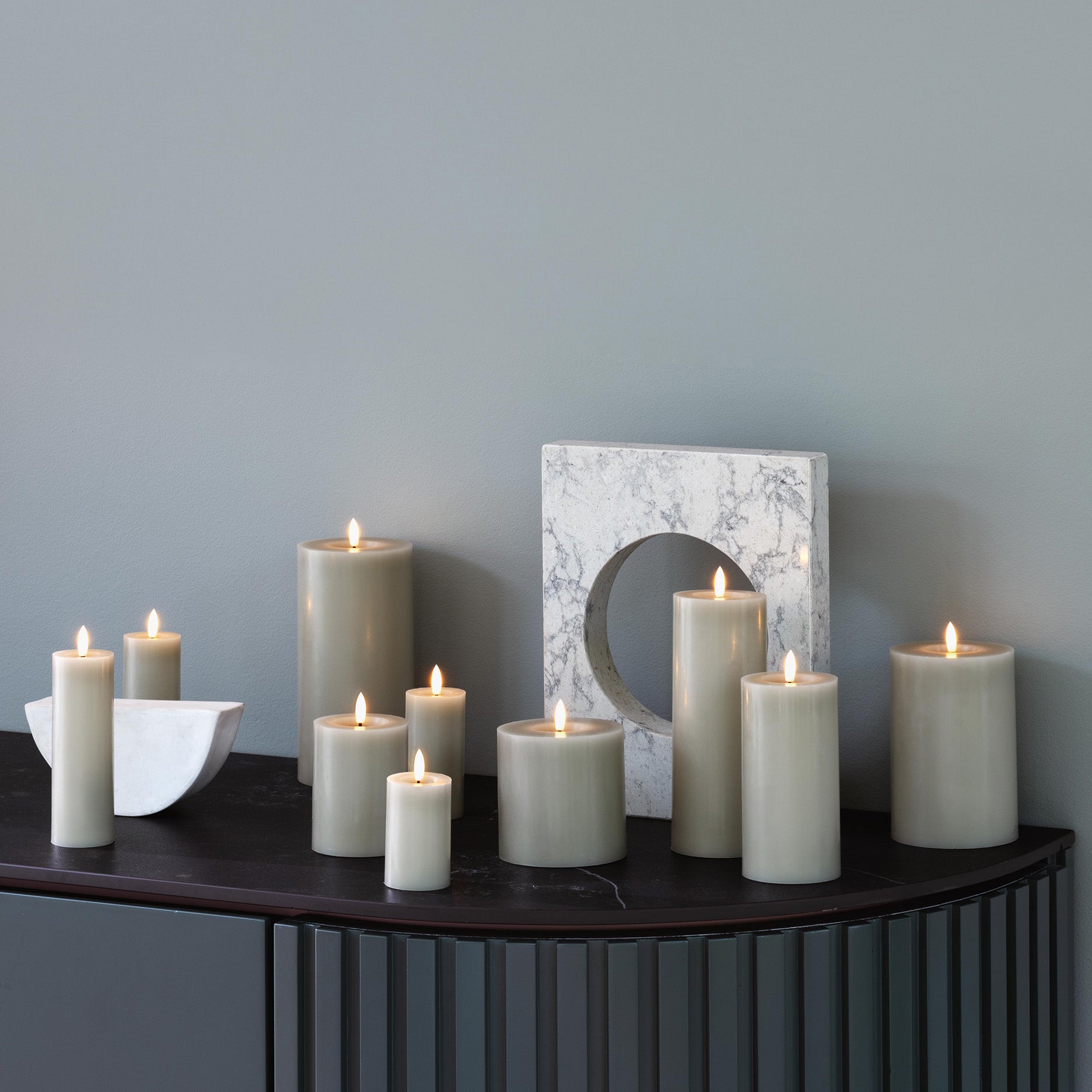 LED pillar candle 4,9x7,5 cm kit grey